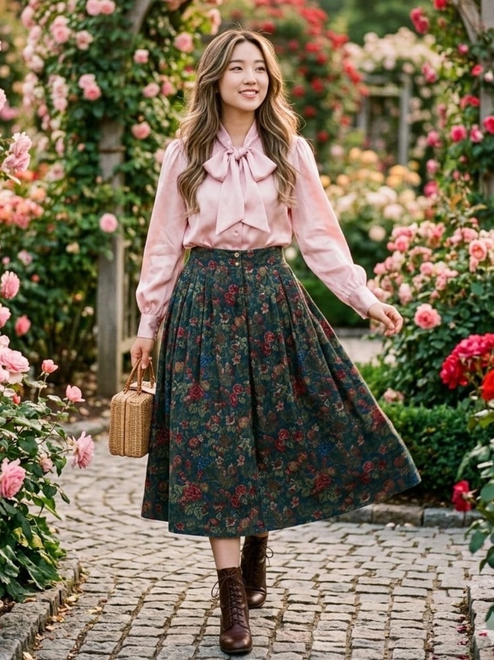 Vintage Cottagecore Botanical floral Midi Skirt